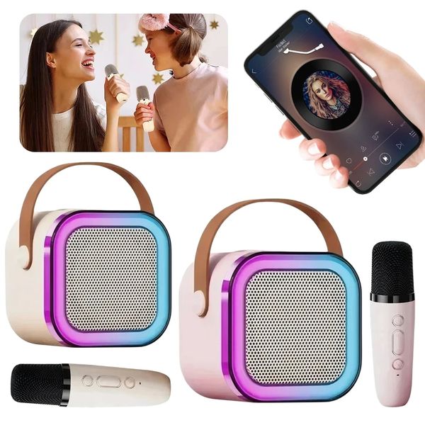 Bluetooth compatible 5.3 Karaoke Machine Jouet avec micro sans fil Mini Home Theatre Conférenciers Lights LED réglables pour la maison Karaoké