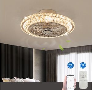 Bluetooth Crystal Smart Modern LED -plafondventilators met lichten App afstandsbediening Ventilatorlamp stille motor slaapkamer decor