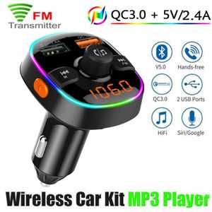 Bluetooth FM-zender Auto Kit Handsfree Wireless 5.0 MP3 Music Audio Player QC3.0 Snelle lading Dual USB-oplader LED-backlit Auto Electronics