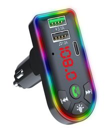 Bluetooth FM -zender F7 Kleurrijke LED -achtergrondverlichting Wireless FM Radio Cars Adapter Hands MP3 Player PD 41A USB Charger2268627