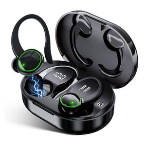 Bluetooth-hoofdtelefoon Sport, in-ear hoofdtelefoon Draadloos met 2 ENC-microfoon, Bloototh 5.3 Bass versterkt stereogeluid Oordopjes met 48H USB C-oplaadetui, IP7 waterdicht