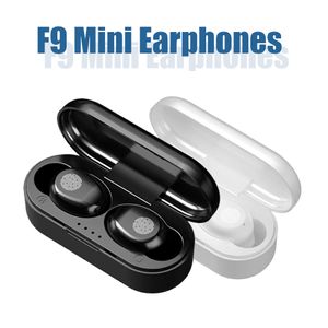 F9 Mini TWS Casque Bluetooth Casques sans fil avec micro Sport Écouteurs étanches Contrôle tactile Musique Écouteurs avec mini lampe de poche dans une boîte de vente au détail