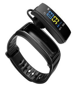 Bluetooth-haak Oortelefoon 2 in 1 Smart Watch Slimme armband Polsbandje Hartslag Sedentaire Herinnering Fitness Tracker Gloednieuw4439774