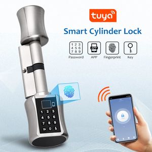 Bluetooth Intelligent Cylindrical Lock Biométrique Electronic Numeric Clavier sans clé avec empreinte digitale RFID Card Porte de porte 240510
