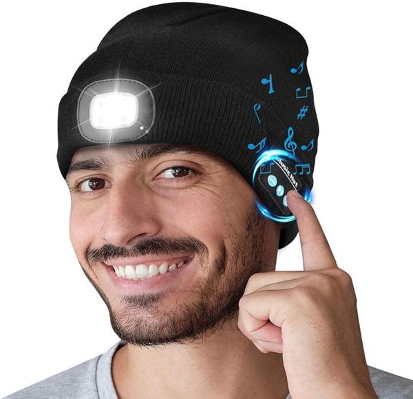 Bonnet LED Bluetooth avec 5 lumières LED haut-parleur stéréo intégré et micro lampe frontale rechargeable USB casque torche chapeau de musique cadeau 5758159