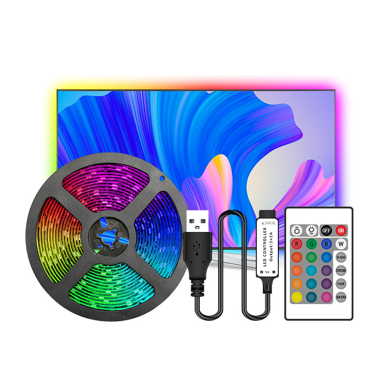 Bluetooth LED -strip lampor 16.4ft 24 nycklar Remote Controlle Color Changing 5050 RGB 150 lysdioder Ljusremsor DIY Kit Hem Bedroom Kitchen Decoration Crestech168