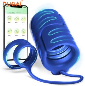 Bluetooth mannelijke masturbator Penis Delay Trainer Mens Vibrator App Controle Gan Stimulater Massager Cockring Sex Toys for Men 240417