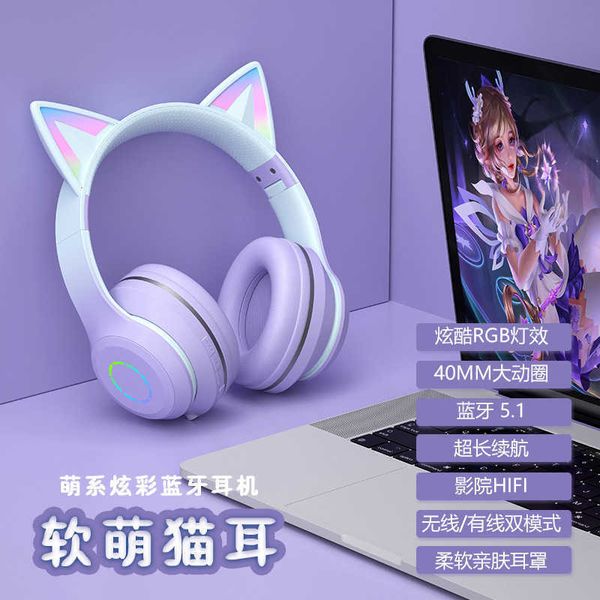 Bluetooth Nouveaux Écouteurs Portés Pour La Tête ST89M Changement De Couleur Graduel LED Lumineux Mignon Chat Série Oreille De Chat Sans Fil Bluetooth ÉcouteursYIXC