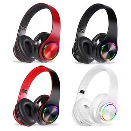 Écouteurs Bluetooth sur l'oreille, basses profondes, lumières LED colorées, casques avec micro, légers, pliables, sans fil, stéréo HiFi