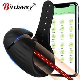 Bluetooth Pene Vibrator para hombres Trainer de retraso Máquina sexual Glanes Massager Masturbador Masturbator Productos para adultos 240507