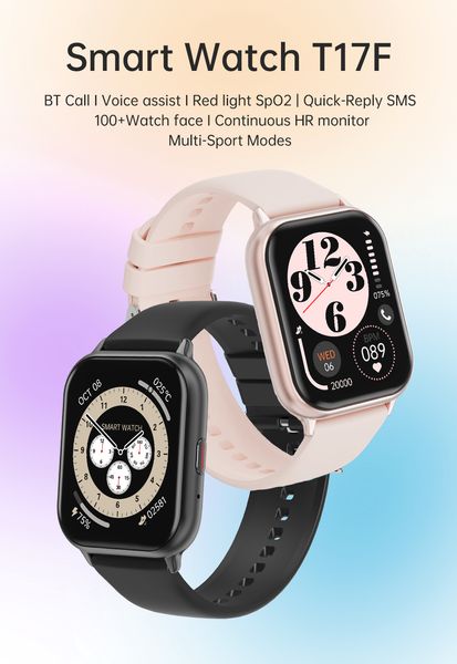 Reloj inteligente Bluetooth rastreador de ejercicios T17F Monitor de ritmo cardíaco presión arterial oxígeno en sangre reloj deportivo para hombres y mujeres 1,83