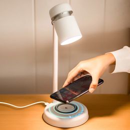 Bluetooth-luidspreker BASS-hulpgeluid met draadloze oplader 10W High Power Fast Charging Verstelbaar Nachtkastje Lamp Studie Leeslamp L9