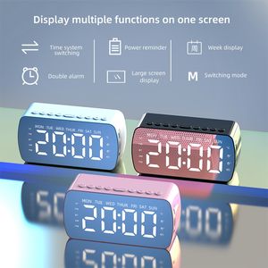 Horloge de haut-parleurs Bluetooth, USB Charge Bluetooth Alarme numérique Corloge numérique avec haut-parleur et miroir et affichage LED, dimmable