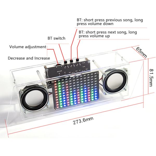 Kit de haut-parleur Bluetooth Spectre de soudure de bricolage Spectre USB Amplificateur électronique Home Stéréo haut-parleur Kit de bricolage pour la soudure penche