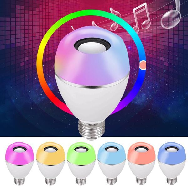 Altavoz Bluetooth Bombilla LED 12W E27 E26 Bombilla LED RGB Bombilla de música inteligente blanca con control remoto de 24 teclas