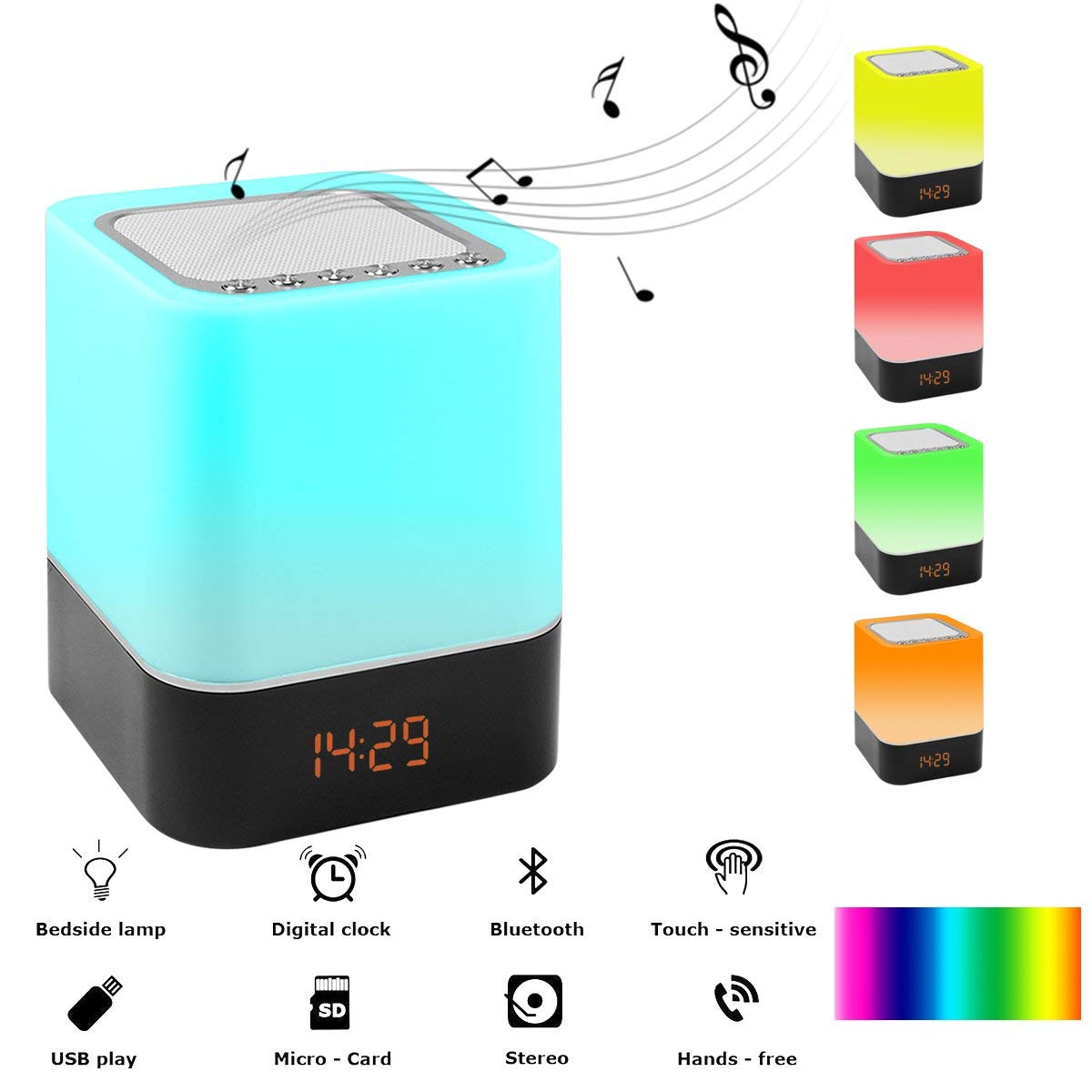 Bluetooth Speaker Night Light Bedside Ambience Lights with Alarm Clock Rechargeable Touch Control Color LED Novelty Lamp
