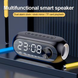 Bluetooth-luidspreker met wekker Bluetooth 5.0 draadloze luidsprekers LED-display Dubbele wekker Ondersteuning TF-kaart FM-radio AUX-modus, muziekspeler, kamerdecoratie