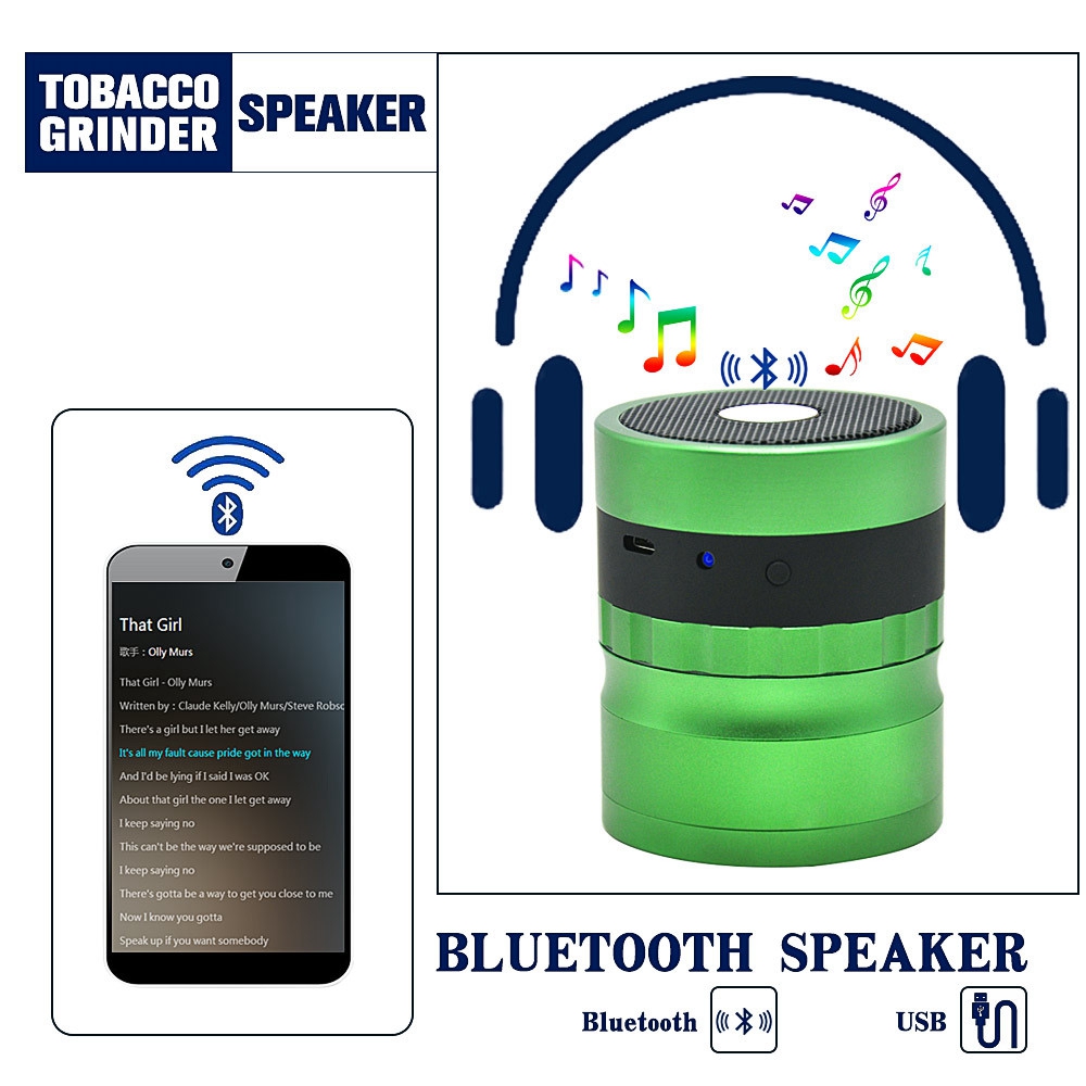Bluetooth Speakers Grinder 2 em 1 moinhos de áudio 62mm com alumínio tabaco cigarro spice crusher carro áudio gga995
