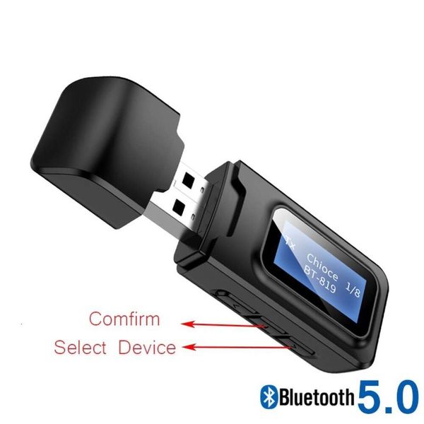 Bluetooth USB 5.0 Adaptador inalámbrico LCD Pantalla de audio transmisor de audio receptor 2 en 1 transceptor