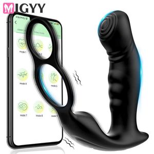 Bluetooth Vibrerende mannelijke prostaatmassager Anale app Vibrator voor mannen Gay Butt Plug Pouls Game volwassen benodigdheden