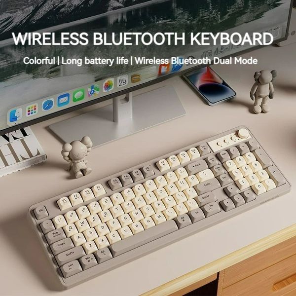 Teclado inalámbrico Bluetooth PC 98 Teclado sin ruido PBT Modo dual Conmutación Office Home Match Laptop Phone Tablet para MacBook 240304