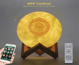 Altavoces compatibles con Bluetooth, altavoces inalámbricos de luz nocturna musulmana, Luna 3D con control por aplicación, lámpara táctil Corán Speaekr Koran300f6532669