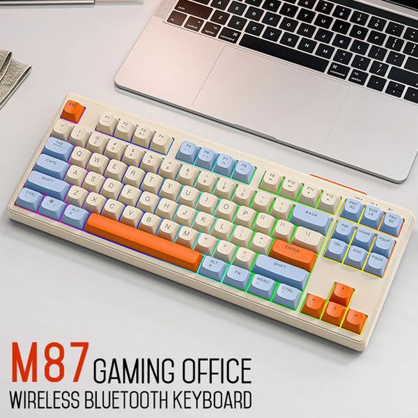 Bluetooth compatible Swappable Clavier 87 touches Backlight Gamer Silent Touch Keycap Typec pour la tablette d'ordinateur portable 240419