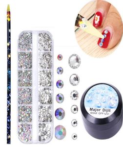 Bluezoo Ab Clear Nail Art Rhinestones Glitter Flat Multi Size Nail Art Decorations with stippen Lijm Manicure Set5232150