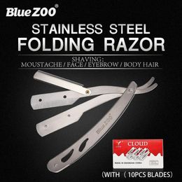 Bluezoo roestvrij staal professioneel haar scheerschoenscheerschoener dun mes scheermesscheermes + mes 10 stuks cadeau voor vaderveiligheid scheermes
