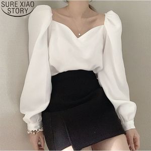 Blusa Mujer Koreaanse chique bladerdeeg lange mouw tops losse massief witte eenvoudige mode vrouwen blouse 13528 210417