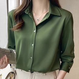 Blusas Blouses Femme à manches longues Green White Blouse Femmes Tops Mujer de Moda Shirt en mousseline E678 240412