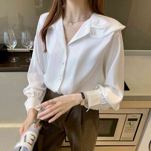 Blusas de Mujer Spring V Collar Solid Long Mouw Blouse Shirt Koreaanse versie Office Mode Kleding Vrouwen Tops 905F 210420