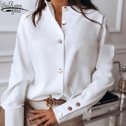 Blusas moda mujer camisas 2021 primavera Casual sólido blusa manga larga blanco negro coreano Tops algodón suelta Chic Cardigan 10619 210317