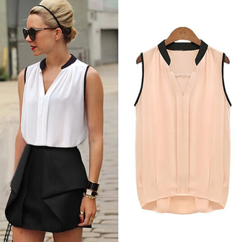 Diseños Casifón Sin Mangas Blusa Mujeres Tops Casuales Camisa Para Mujeres V Cuello Estilo Oficina Oficina Camisetas Top Blusas De Negocios Formales De 5,94 € DHgate