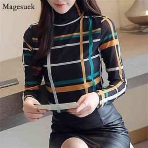 Blusas Mujer De Moda Automne Col Roulé Chemise À Manches Longues Femmes Plus Taille Tops Rayé Plaid Élégant Chemisier Femme 1397 45 210512