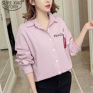 Blusas mujer de moda lente herfst print vrouwen shirts lange mouw wit roze vrouwen blouses kantoor dame normale 6680 50 210527