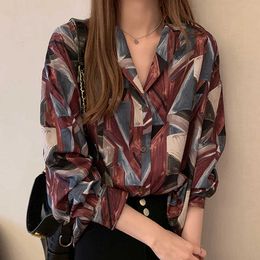 Blusas Mujer de Moda V-hals Print Chiffon Blouse Shirt 3XL 4XL Plus Size Blouse Dames Tops Lange Mouw Blouse Dames C919 210602