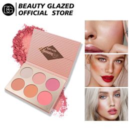 Blush 6 Colors Palette Matte Mineraal Poeder Bright Shimmer Face Professionele schoonheid Cosmetische make -up 230809