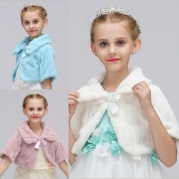 Blush Filles Manteau D'hiver Princesse Demi Manches Bowknot Filles Fausse Fourrure Cape Cape De Mariage Châle Cape Pour Les Filles Tippet Enfants Veste Bir249w