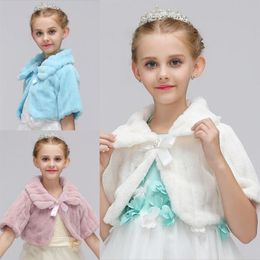 Blush Filles Manteau D'hiver Princesse Demi Manches Bowknot Filles Fausse Fourrure Cape Cape De Mariage Châle Cape Pour Filles Tippet Enfants Veste Bir246T