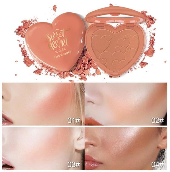 Blush Kiss Beauty Face Bronzer Paleta Forma de corazón con pigmento de calabaza espejo de espejo Contorno resistente al agua Rusher KB0472877823