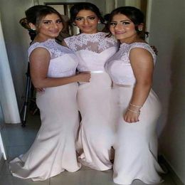 Blush Pink African Nigerian Lace Vestidos largos de dama de honor Mermaid Wedding Party Dress Prom Vestidos de noche Sexy Backless Jewel Cust2557