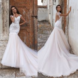 Robes de mariée bohème rose Blush pour filles, style sirène, avec des Appliques en dentelle, colonne gaine de plage, sur mesure