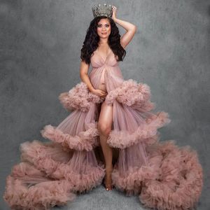 Robe de soirée rose blush, robes de bal en tulle, robes de maternité pour séance photo, grossesse, longues volants, robe sans manches, robe de fête prénatale pour la photographie