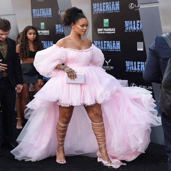 Fard à joues rose salut bas robes de bal jupes en tulle hors de l'épaule robe de soirée manches longues tapis rouge robe de célébrité tenue de soirée