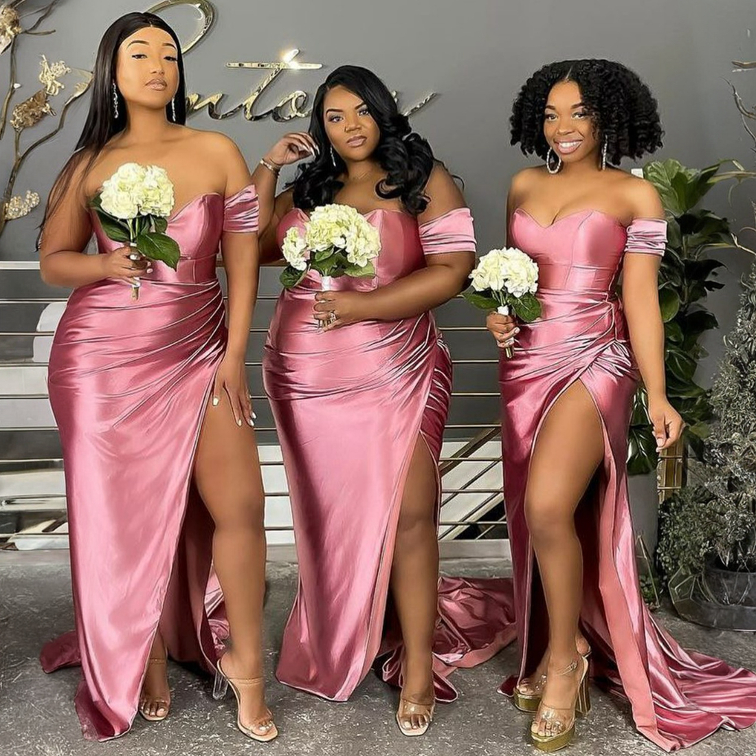 Blush Pink Junior Bridesmaid Dresses Mermaid Side Split Bridesmaid Dress Elastic Satin Bowns For Black Women Wedding Guest's Wear in Wedding NR054
