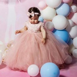 Румяно-розовые кружевные платья для девочек-цветочниц с короткими рукавами, свадебные платья для маленьких девочек, дешевые платья для причастия, платья f3181207x