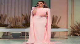 Blush rose longue en mousseline de soie robes de soirée de célébrité avec Caftan Abiye robes de bal élégantes Abendkleider robe formelle 4042064