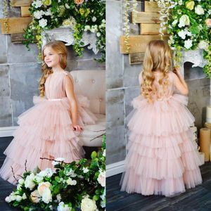 Blozen Roze Mooie Leuke Bloemenmeisje Jurken Glamoureuze Vintage Prinses Dochter Peuter Pretty Kids Pageant Formele Eerste Heilige Communie278v