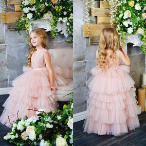 Blush Rose Belle Mignonne Robes De Fille De Fleur Glamorous Vintage Princesse Fille Toddler Jolis Enfants Pageant Formelle Premier Saint Commu228D